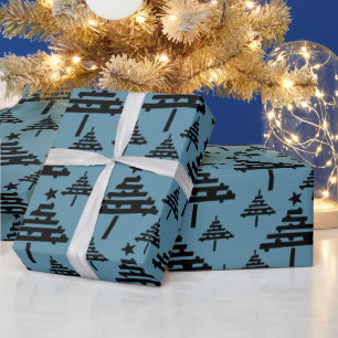 Einfaches Weihnachtsbaum-Muster Blau Schwarz Holid Geschenkpapier