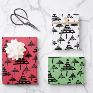 Einfaches Weihnachtsbaum-Muster Feiertage Geschenkpapier Set