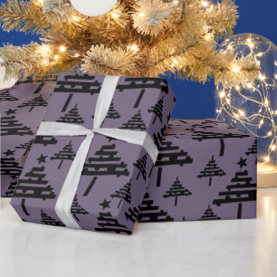 Einfaches Weihnachtsbaum-Muster Lila Schwarz Geschenkpapier