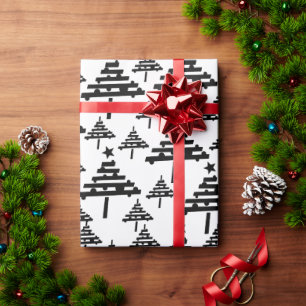 Einfaches Weihnachtsbaum-Muster Schwarz Holiday Geschenkpapier