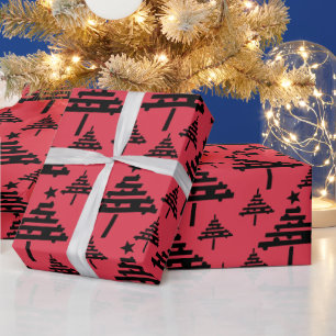 Einfaches Weihnachtsbaum-Muster Schwarz Rot Feiert Geschenkpapier