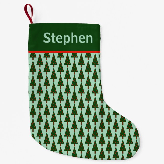 Einfaches Weihnachtsbaummuster mit dem Namen auf S Kleiner Weihnachtsstrumpf (Vorderseite)