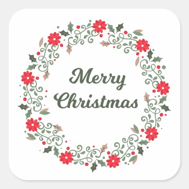 Einfaches Weihnachtsblumenkrautsticker-Siegel Quadratischer Aufkleber (Vorderseite)