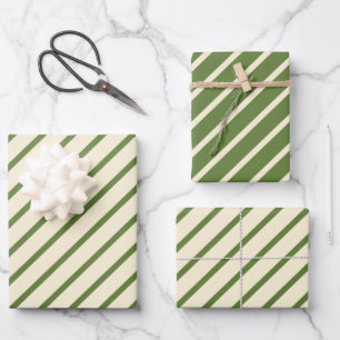 Einfaches Weihnachtsdiagonale Streifen Retro Grün  Geschenkpapier Set