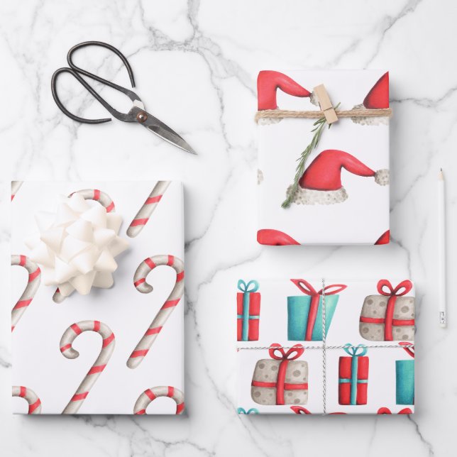 Einfaches Weihnachtsmuster Candy Cane Weihnachtsma Geschenkpapier Set (Vorderseite)