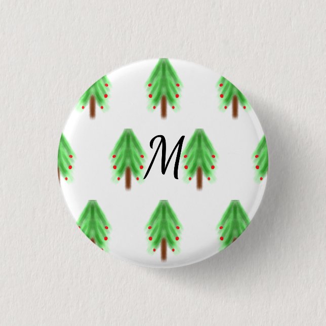Einfaches Weihnachtsmuster in Aquarellfarben Button (Vorderseite)