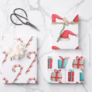 Einfaches Weihnachtsmuster Zuckerrohr Santa Hut Ge Geschenkpapier Set