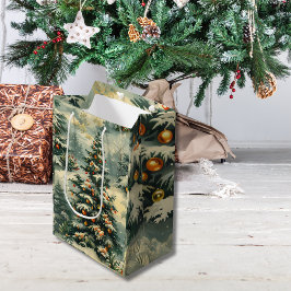 Einfaches Weihnachtsschnee bedeckt Weihnachtsbaum Mittlere Geschenktüte