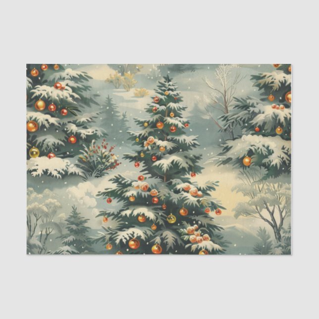 Einfaches Weihnachtsschnee bedeckt Weihnachtsbaum Seidenpapier (Vorderseite)