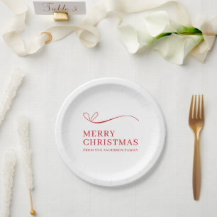 Einfaches Weiß Rot Modernes Frohe Weihnachten Pappteller