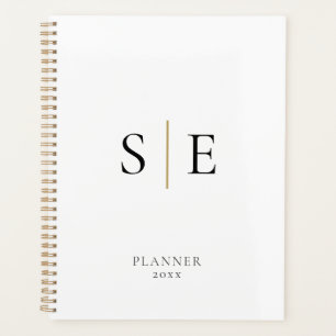 Einfaches Weiß Schwarz Gold Monogramm 2023 Planer