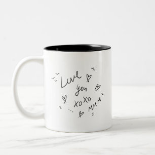 Einfaches Weiß Schwarz Love You xoxo Herzen Klein Zweifarbige Tasse