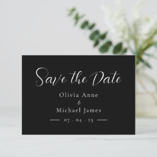 Einfaches Weiß- und Schwarz-Script Save the Date
