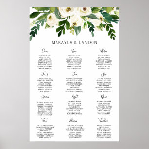 Einfaches weißes florales elegantes Hochzeits-Sitz Poster