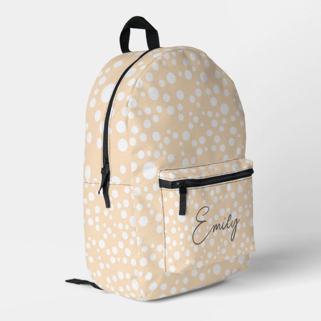 Einfaches weißes gepunktetes Muster auf pfirsichfa Bedruckter Rucksack (Rückseitige Ecke links)