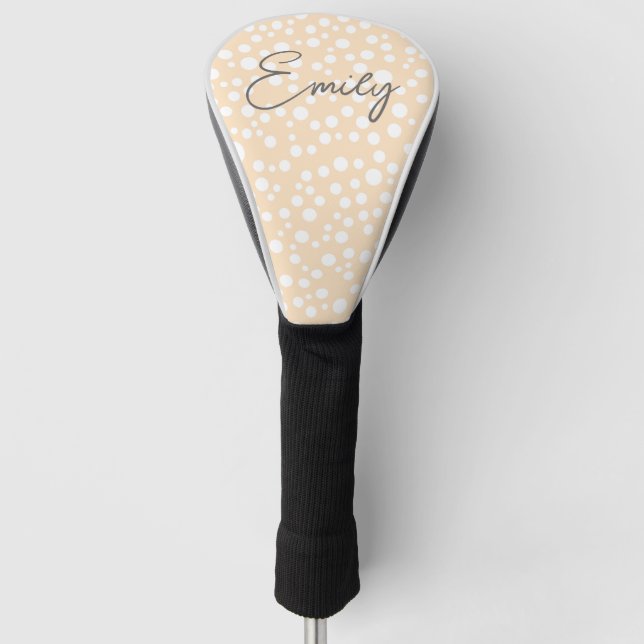 Einfaches weißes gepunktetes Muster auf pfirsichfa Golf Headcover (Vorderseite)