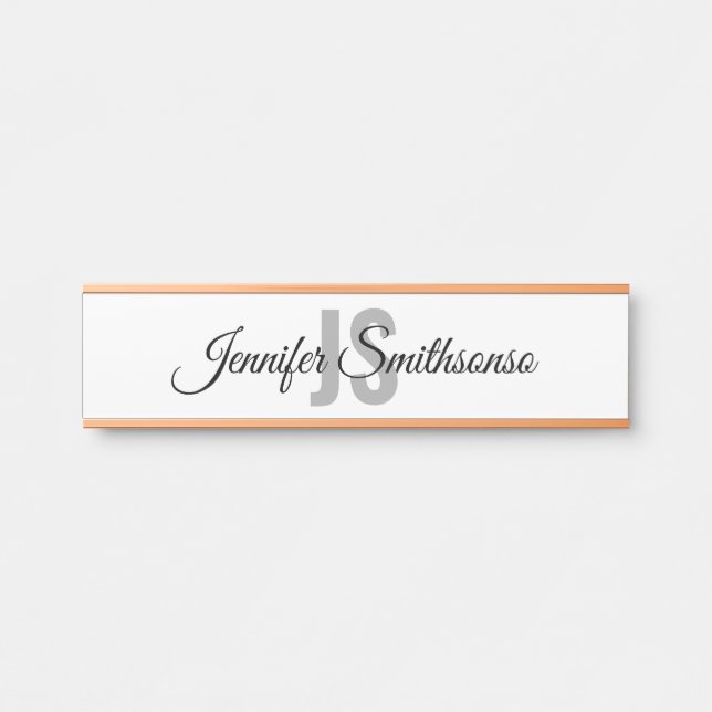 Einfaches Weißes Klassisches Monogramm Script Türschild (Vorderseite )