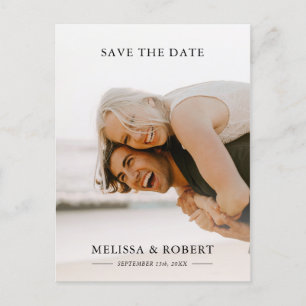 Einfaches weißes Überlagerung Save the Date   FOTO Ankündigungspostkarte
