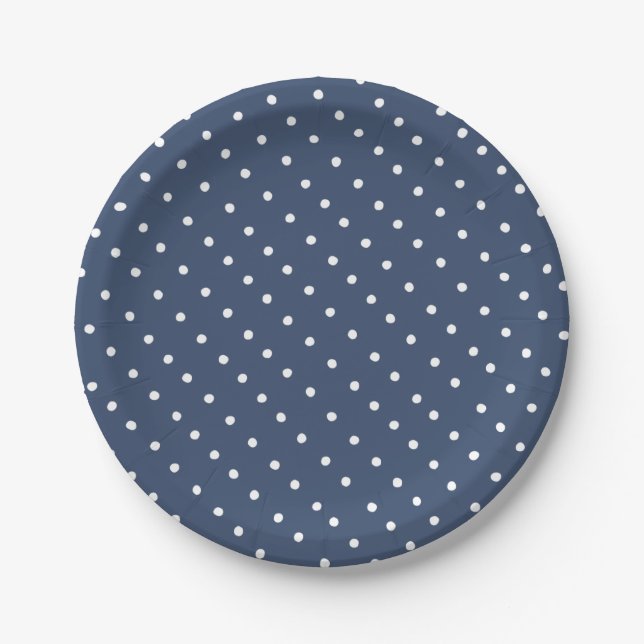 Einfaches, weißes und blaues Polka-Dot-Muster Pappteller (Vorderseite)