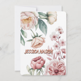 Einfaches Weißrose- und sanftes Pastellrosen-Blume Mitteilungskarte