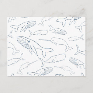 Einfaches Whale Parade Muster Postkarte