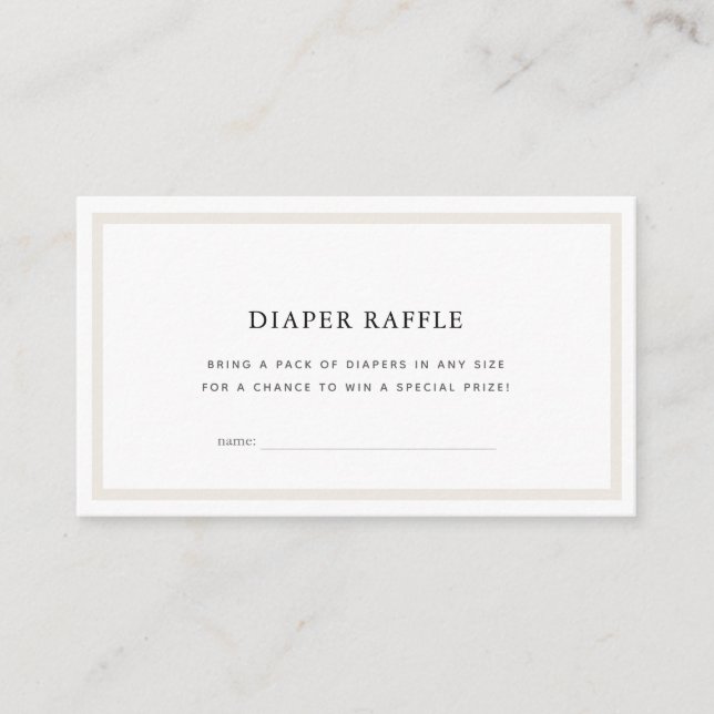 Einfaches White Baby Dusche Windeln Raffle Ticket Begleitkarte (Vorderseite)