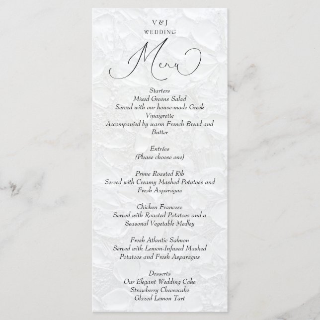 Einfaches White Wedding Menu Menükarte (Vorderseite)