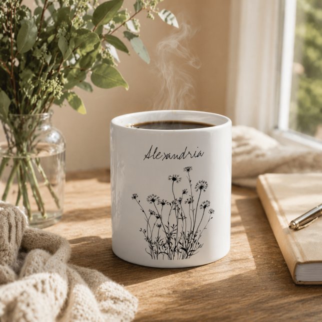 Einfaches Wildblumen-Monogramm  Kaffeetasse (Von Creator hochgeladen)