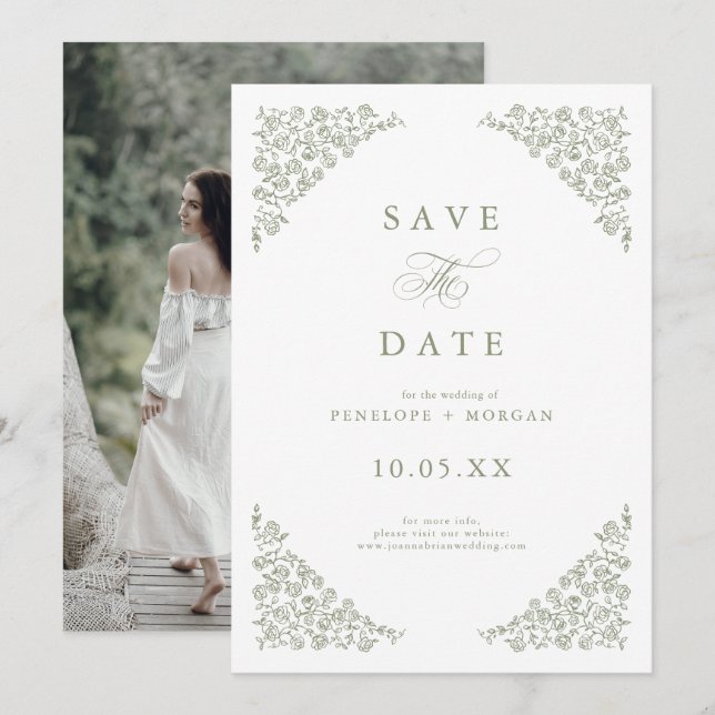 Einfaches zartes, floralloses, zeitloses Foto Save The Date (Vorne/Hinten)