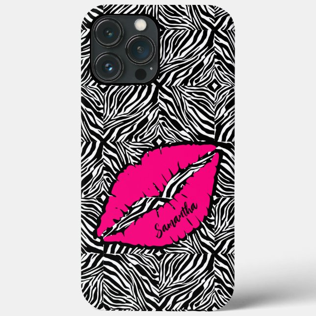 Einfaches Zebra mit rosa Lippen Personalisiert Case-Mate iPhone Hülle (Rückseite)