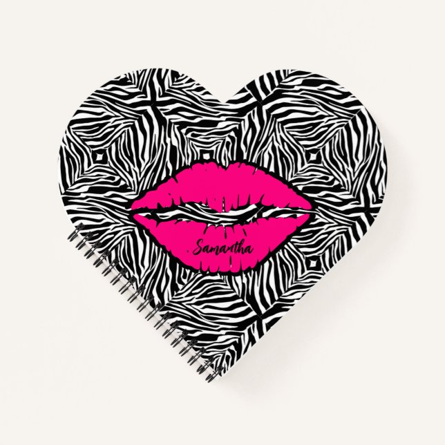 Einfaches Zebra mit rosa Lippen Personalisiert Notizbuch (Vorderseite)