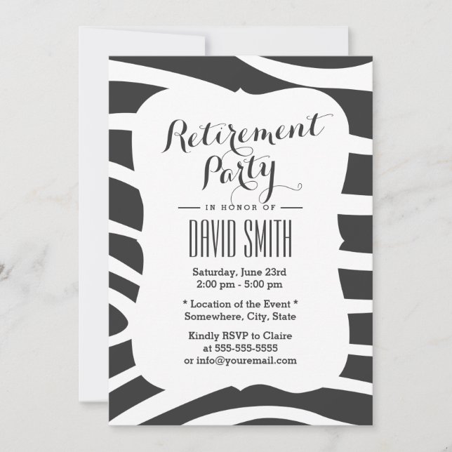 Einfaches Zebra Stripes Retirement-Party Einladung (Vorderseite)