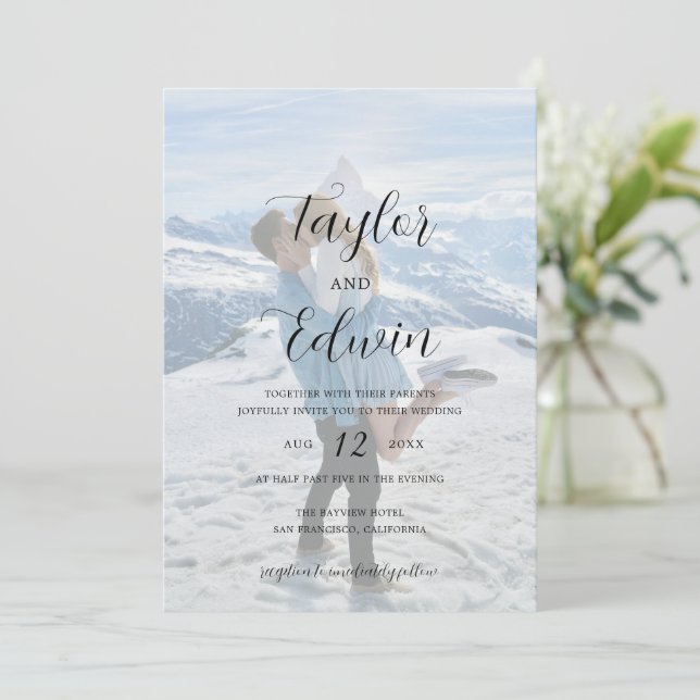 Einfaches zeitgenössisches Foto Moderne Hochzeit Einladung (Stehend Vorderseite)