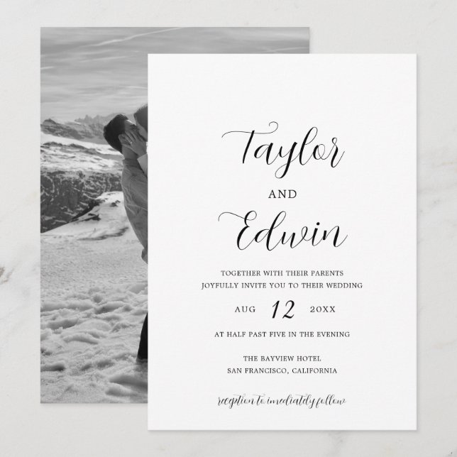 Einfaches zeitgenössisches Foto Moderne Hochzeit Einladung (Vorne/Hinten)