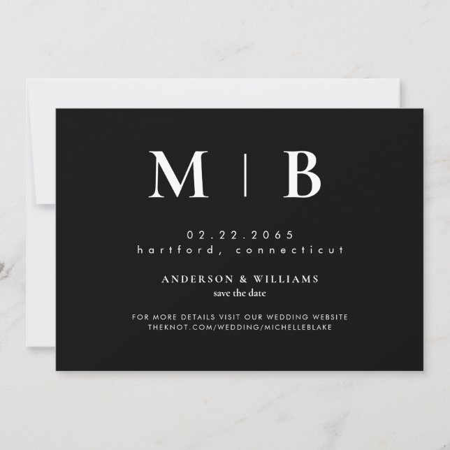 Einfaches zeitgenössisches Monogramm Schwarz Save The Date (Vorderseite)