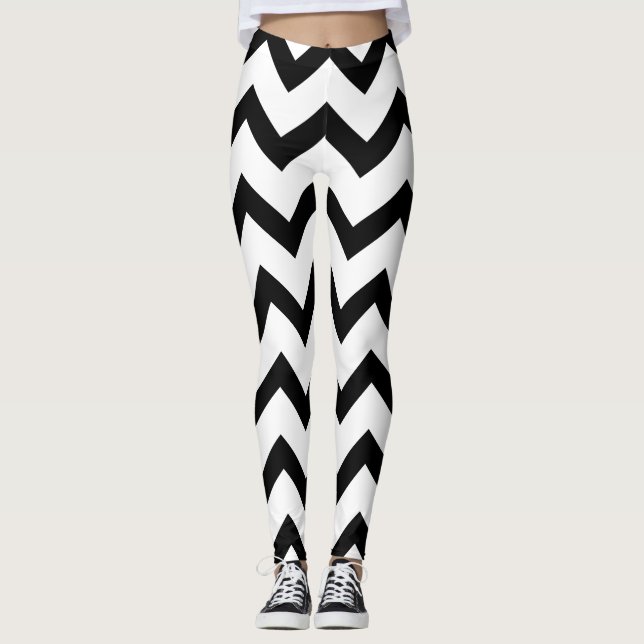Einfaches Zickzack Schwarzweißmuster Leggings (Vorderseite)