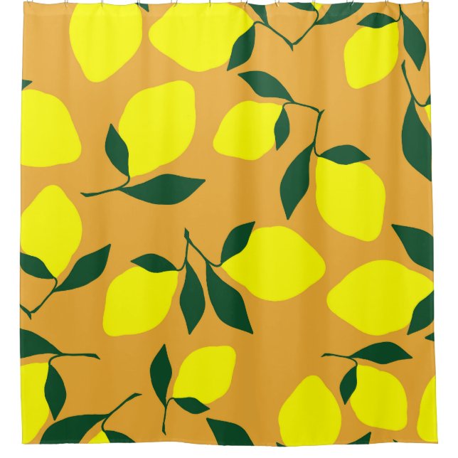 Einfaches Zitronenmuster, orangefarbener Hintergru Duschvorhang (Vorderseite)