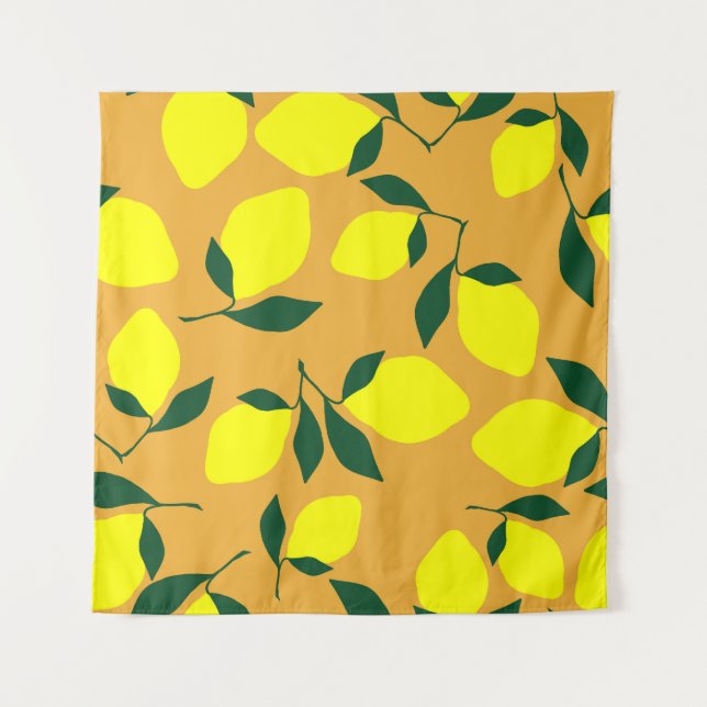 Einfaches Zitronenmuster, orangefarbener Hintergru Wandteppich (Vorderseite)