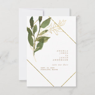 Einfachheit Botanisches Gold und Weiß Save the Dat Date