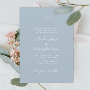 Einfachheit Monogram Minimalistisch Dusty Blue Einladung