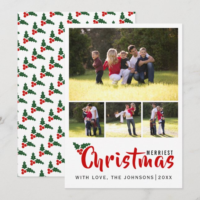 Einfachste Weihnachts-Foto-Collage und Streifen-Ka Einladung (Vorne/Hinten)