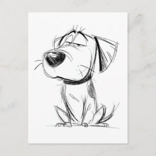 Einfachste Zeichnung. Lustiger Hund. Postkarte