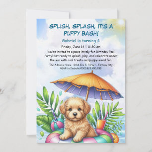 Einfadung zur Geburtstags-Poolparty 'Puppy Splash' Einladung