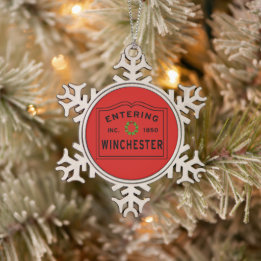 Einfahrt in die Stadt Massachusetts Winchester Sno Schneeflocken Zinn-Ornament