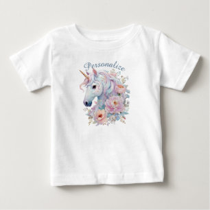 Einfallsreiches Einhorn Florales Personalisiertes Baby T-shirt
