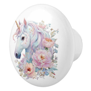 Einfallsreiches Einhorn mit pastellfarbenen Blumen Keramikknauf