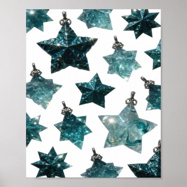 Einfangende Silber BLUE STAR ORNAMENTE Poster (Vorne)