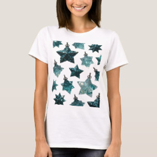 Einfangende silberne BLUE STAR ORNAMENTE Custom-T- T-Shirt