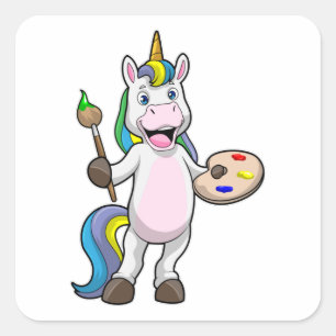 Einfärben beim Anmalen mit Pinsel und Farbe Quadratischer Aufkleber