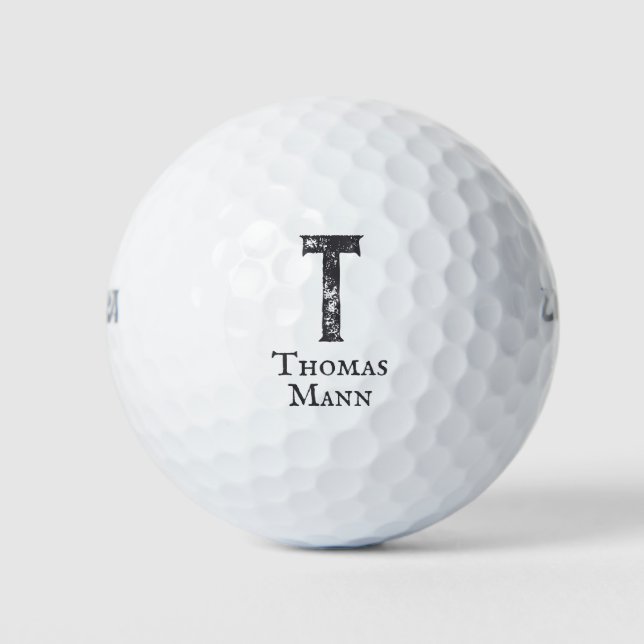 Einfarbig graue Initialen und Name Golfball (Vorderseite)